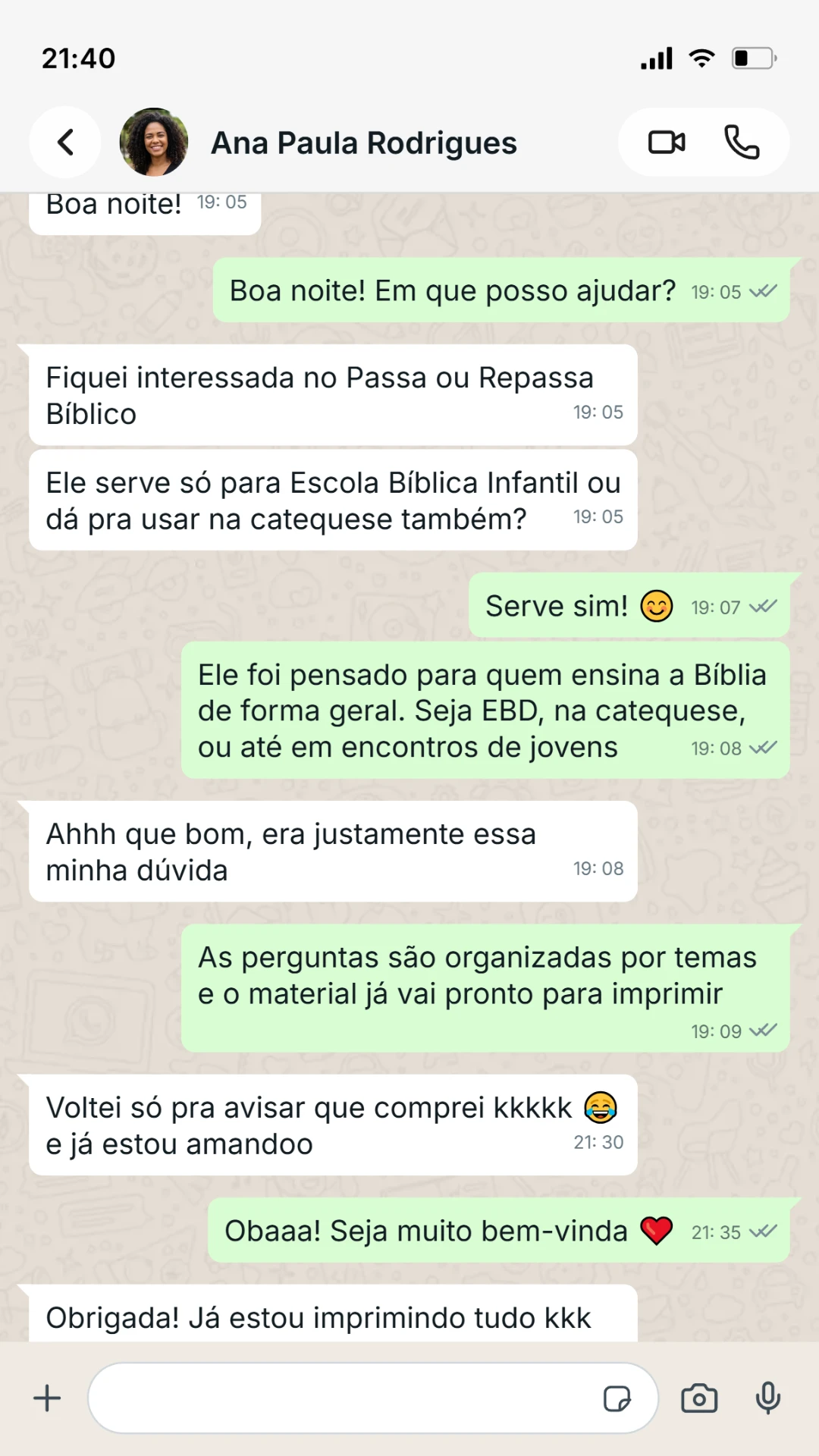 Depoimento real 1 recebido pelo WhatsApp